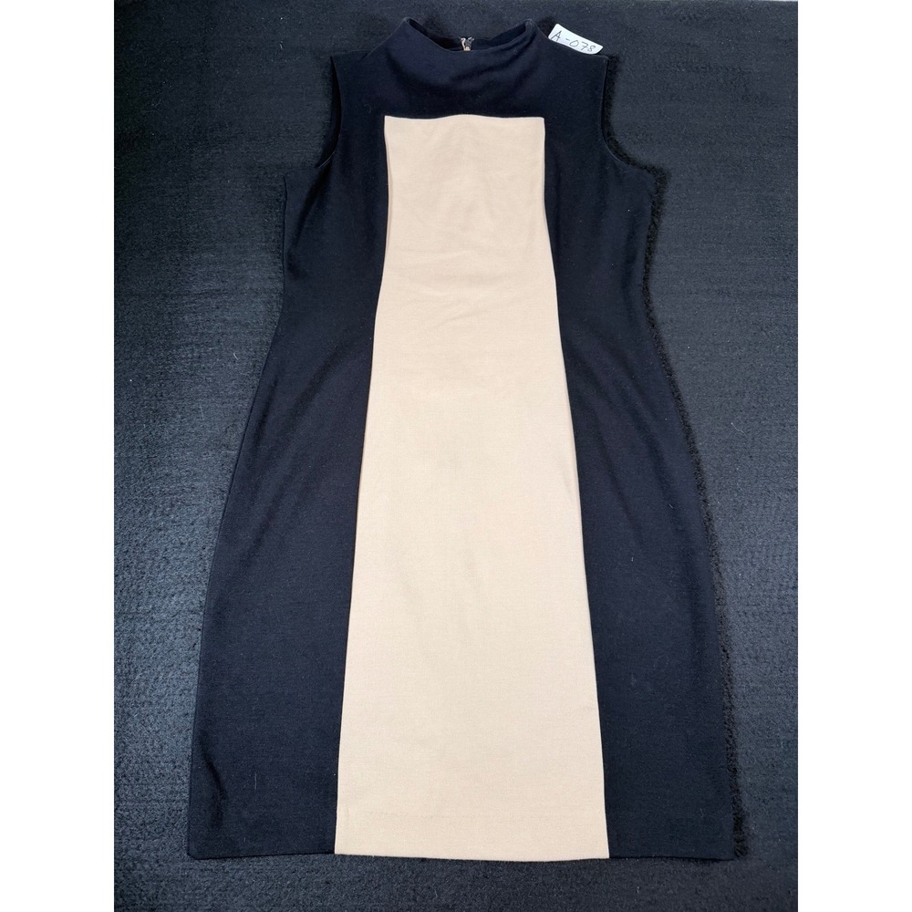 Calvin Klein Womens Colorblock Mock Neck Sleeveless Sheath Dress Black Tan 10